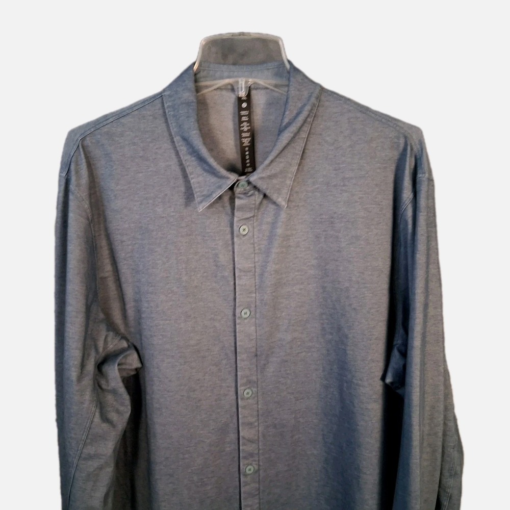 Lululemon Men's XXL Commission Shirt Blue Stretch Button Up‎ Long Sleeve Casual